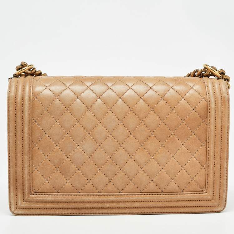 Pre Owned Chanel Brown Marble Effect Quilted Leather New Medium Boy Flap Bag