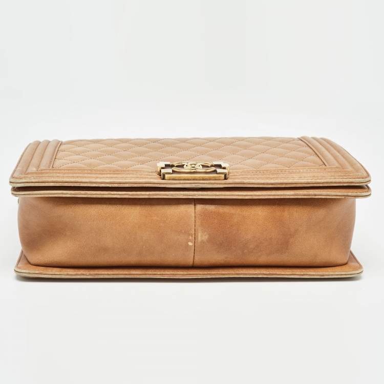 Pre Owned Chanel Brown Marble Effect Quilted Leather New Medium Boy Flap Bag