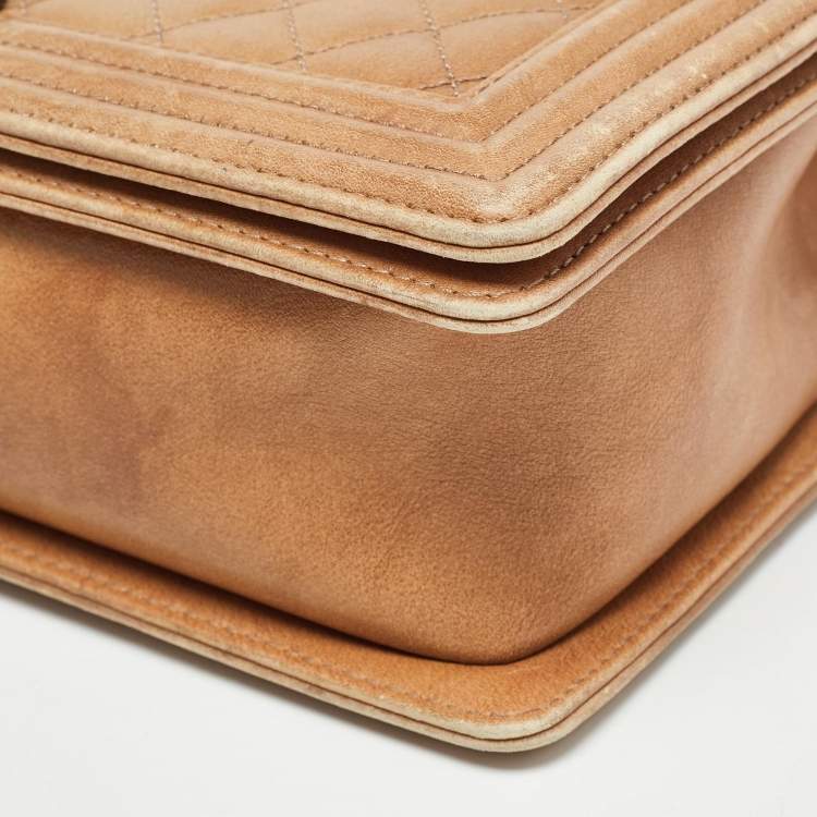 Pre Owned Chanel Brown Marble Effect Quilted Leather New Medium Boy Flap Bag