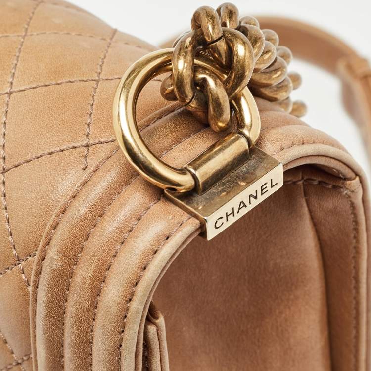 Pre Owned Chanel Brown Marble Effect Quilted Leather New Medium Boy Flap Bag