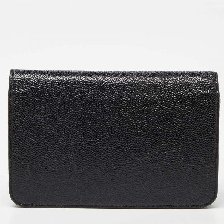 Pre Owned Chanel Black Quilted Caviar Leather Classic Wallet On Chain
