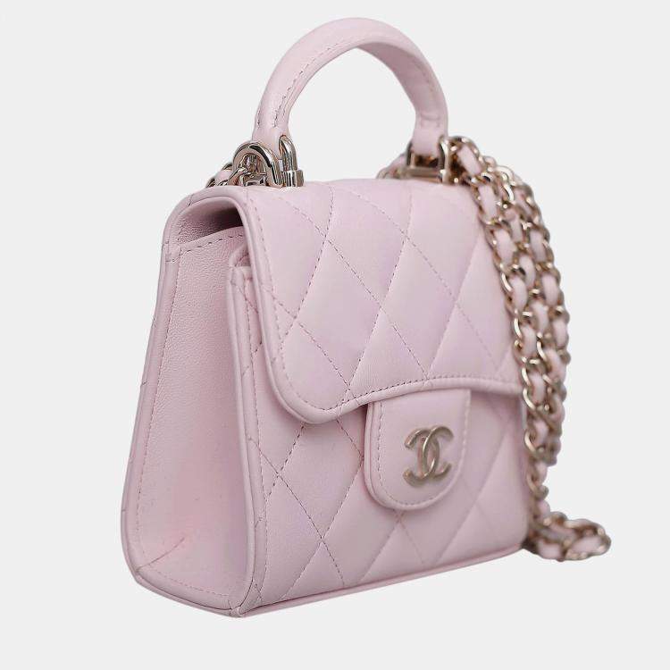 Pre Owned Chanel Pink Leather Micro Flap Top Handle Bag