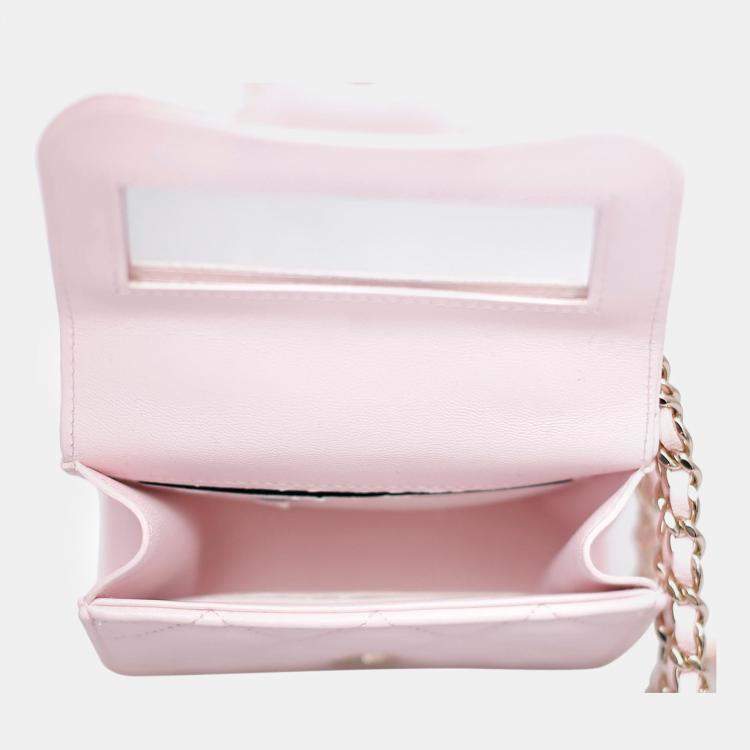 Pre Owned Chanel Pink Leather Micro Flap Top Handle Bag