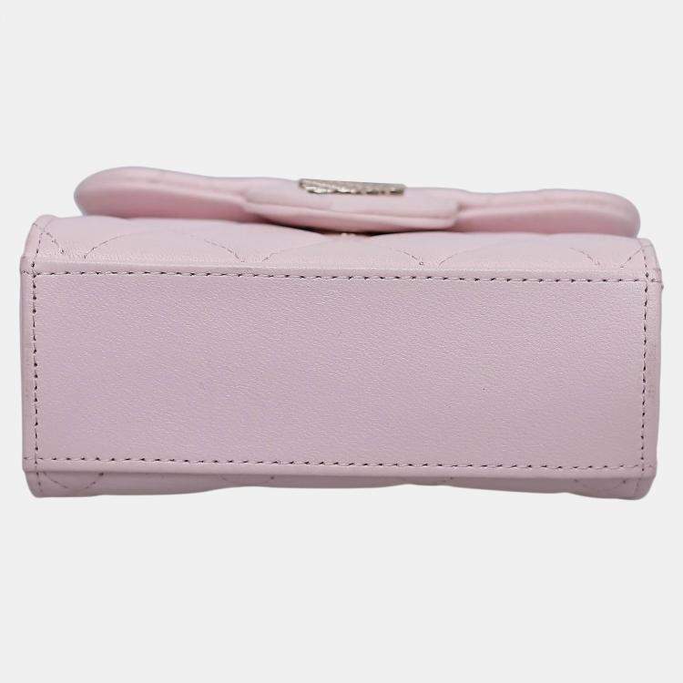 Pre Owned Chanel Pink Leather Micro Flap Top Handle Bag