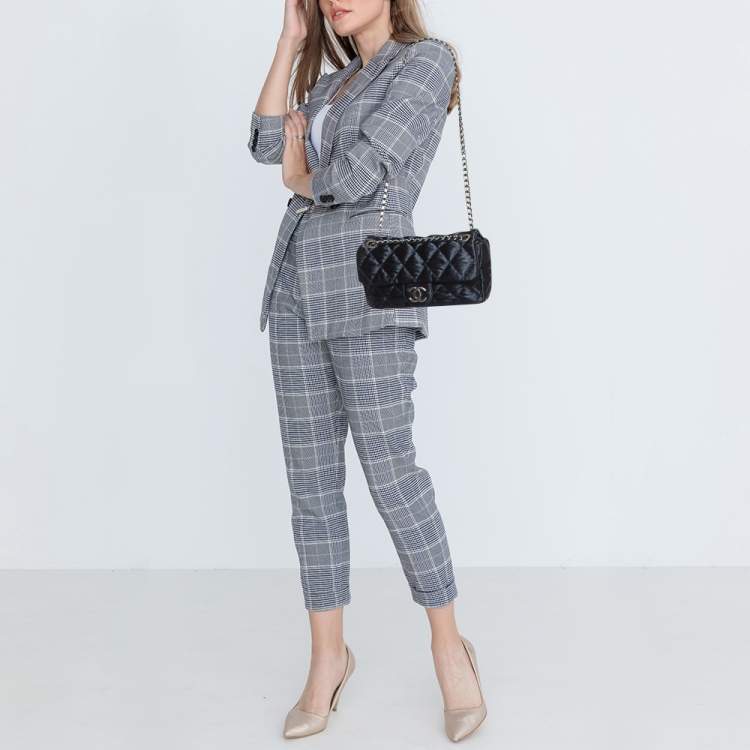 Pre Owned Chanel Navy Blue Quilted Satin Medium Classic Single Flap Bag