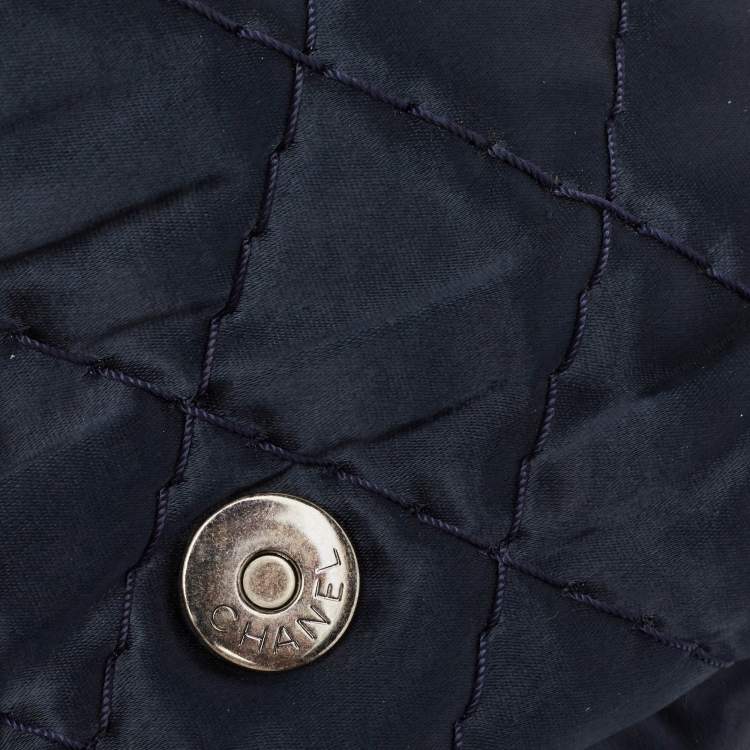 Pre Owned Chanel Navy Blue Quilted Satin Medium Classic Single Flap Bag