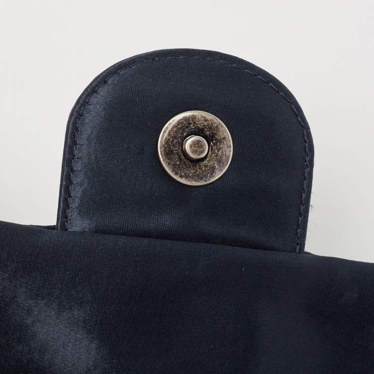 Pre Owned Chanel Navy Blue Quilted Satin Medium Classic Single Flap Bag