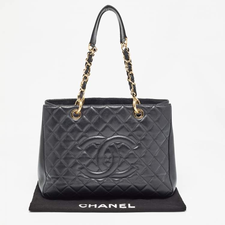 Pre Owned Chanel Black Quilted Caviar Leather Grand Shopping Tote