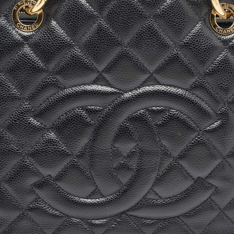 Pre Owned Chanel Black Quilted Caviar Leather Grand Shopping Tote