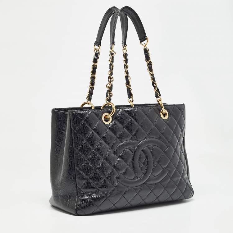 Pre Owned Chanel Black Quilted Caviar Leather Grand Shopping Tote