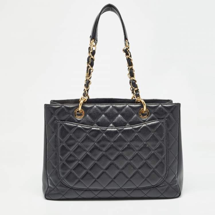 Pre Owned Chanel Black Quilted Caviar Leather Grand Shopping Tote