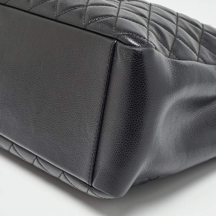 Pre Owned Chanel Black Quilted Caviar Leather Grand Shopping Tote
