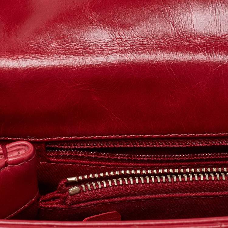 Pre Owned Chanel Red Chevron Quilted Leather Small Coco Top Handle Bag