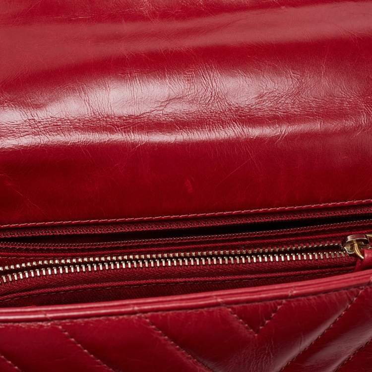 Pre Owned Chanel Red Chevron Quilted Leather Small Coco Top Handle Bag