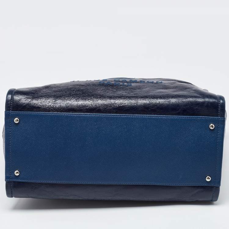 Pre Owned Chanel Navy Blue Leather Large Deauville Tote