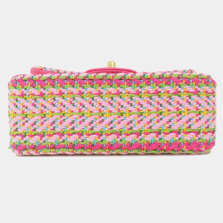 مملوكة مسبقًا Chanel Pink/Green Cotton Mixed Fibers Woven Mini Rectangular Flap Bag