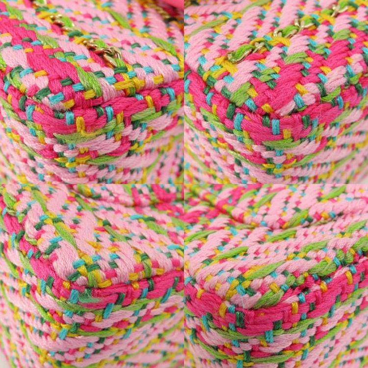مملوكة مسبقًا Chanel Pink/Green Cotton Mixed Fibers Woven Mini Rectangular Flap Bag