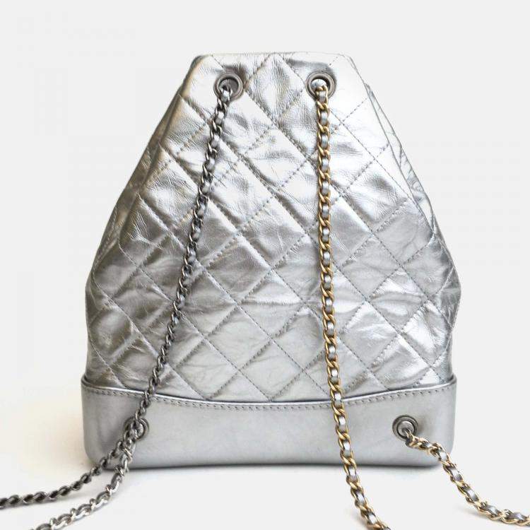 Pre Owned Chanel Silver Leather Gabrielle Backpacks