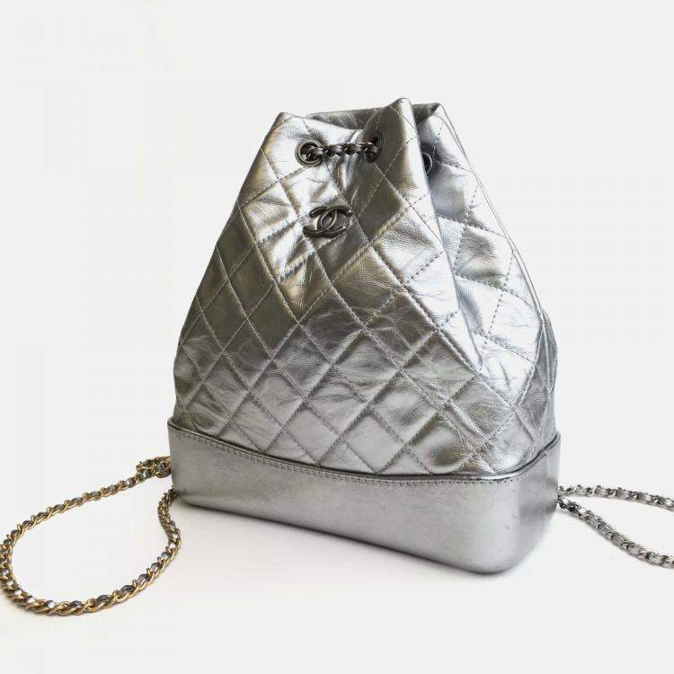 Pre Owned Chanel Silver Leather Gabrielle Backpacks