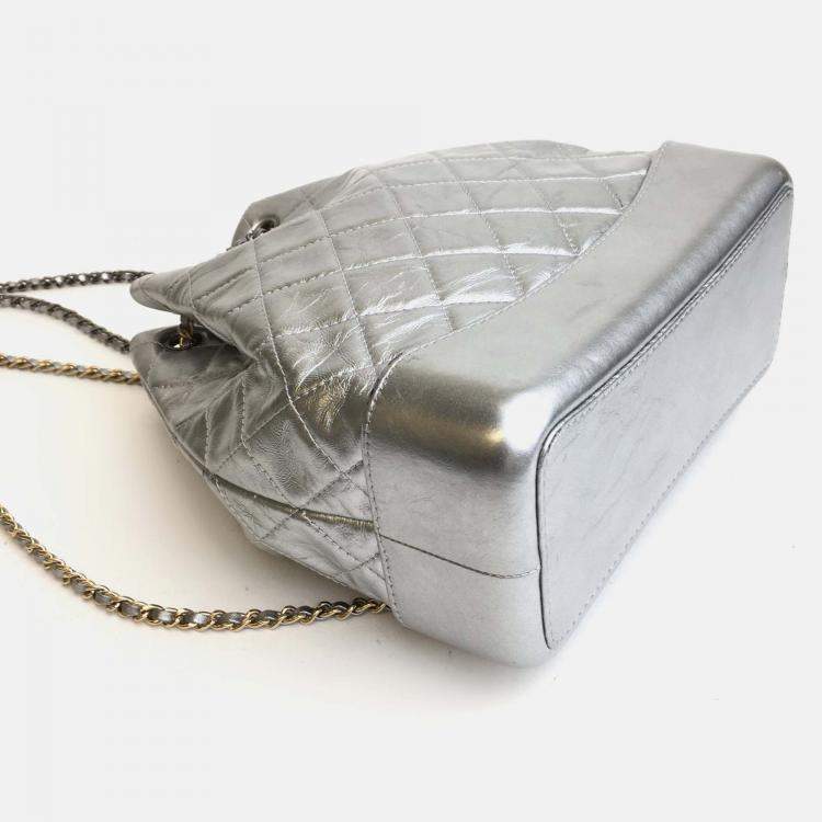 Pre Owned Chanel Silver Leather Gabrielle Backpacks