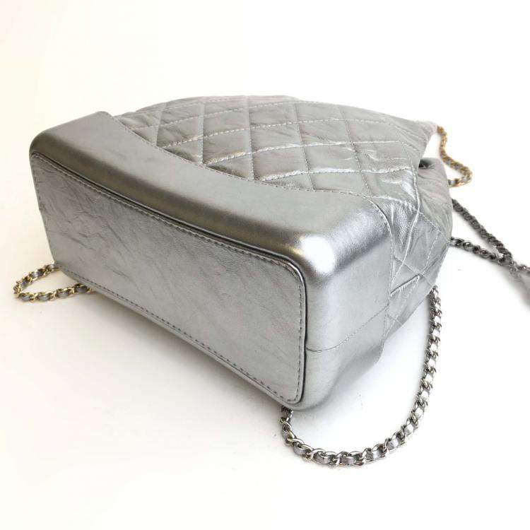 Pre Owned Chanel Silver Leather Gabrielle Backpacks