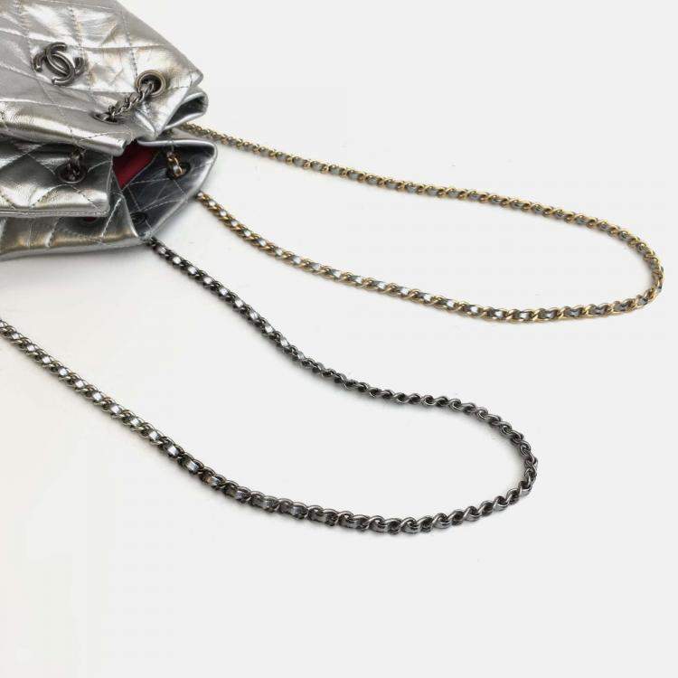 Pre Owned Chanel Silver Leather Gabrielle Backpacks