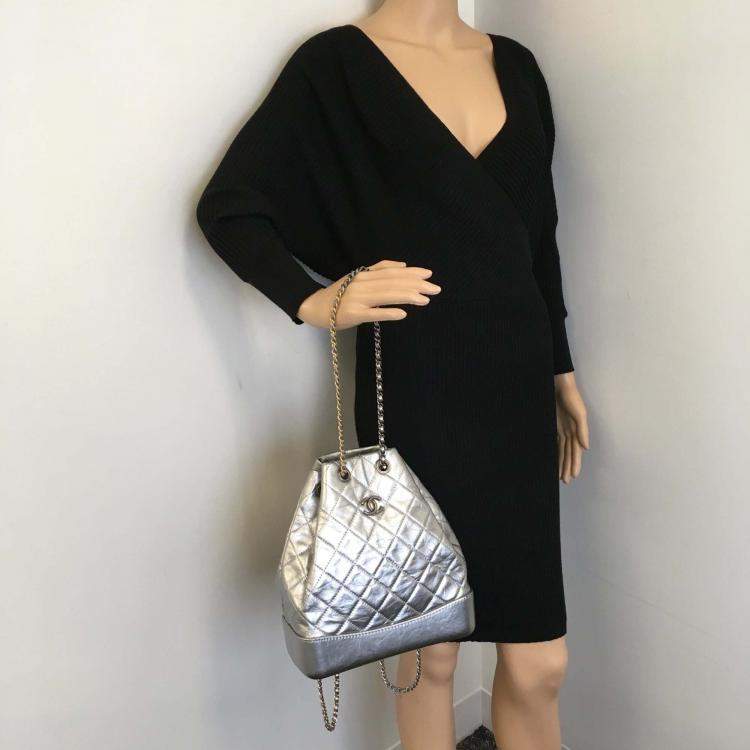 Pre Owned Chanel Silver Leather Gabrielle Backpacks