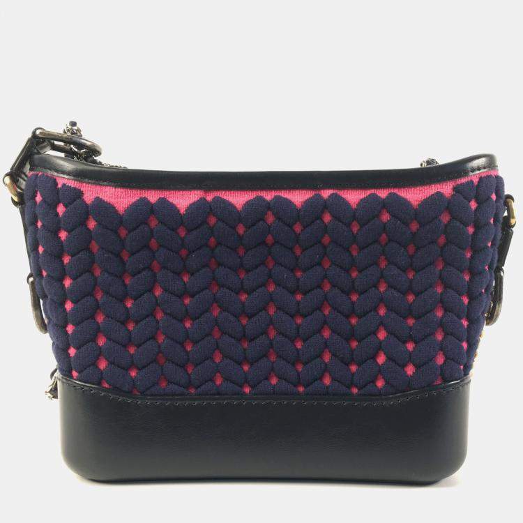 Pre Owned Chanel Knit Fabric and Leather Small Gabrielle Shoulder Bags