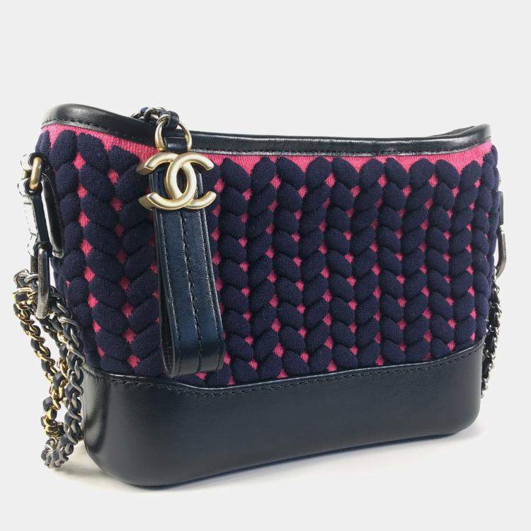 Pre Owned Chanel Knit Fabric and Leather Small Gabrielle Shoulder Bags