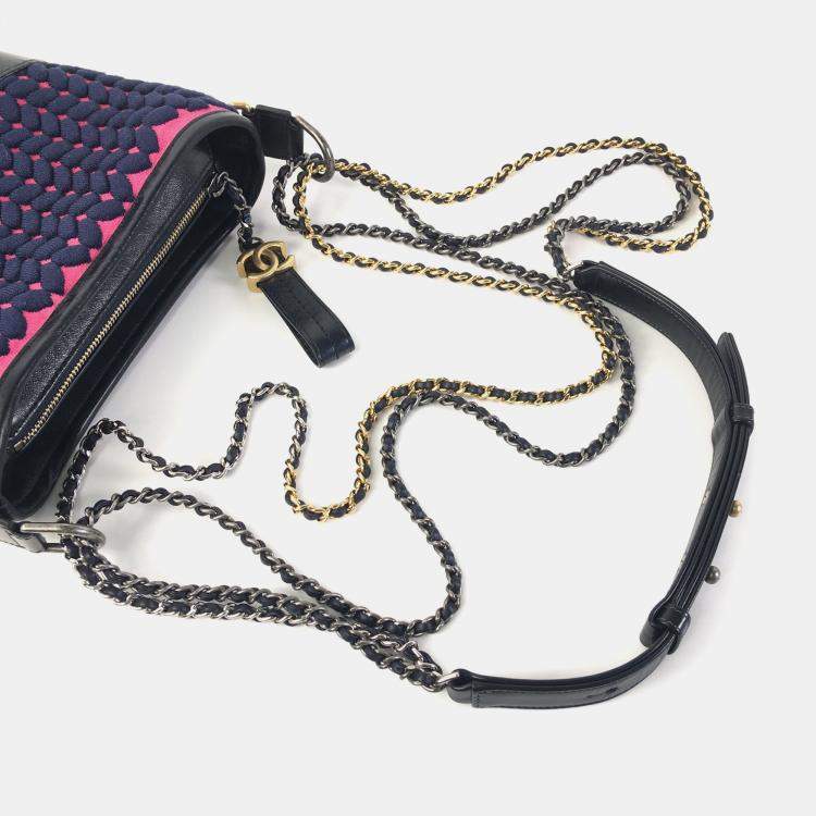 Pre Owned Chanel Knit Fabric and Leather Small Gabrielle Shoulder Bags