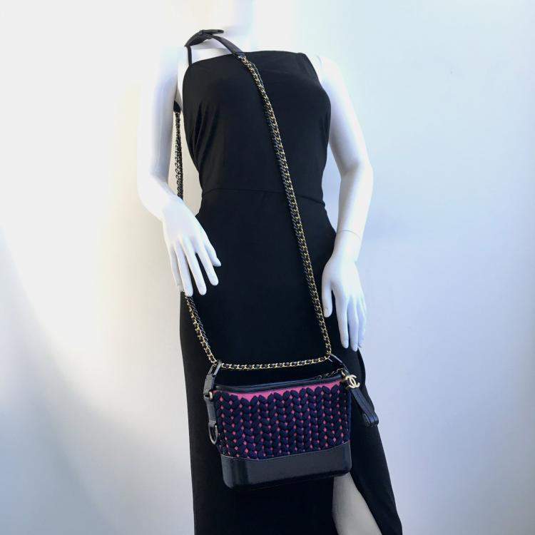 Pre Owned Chanel Knit Fabric and Leather Small Gabrielle Shoulder Bags