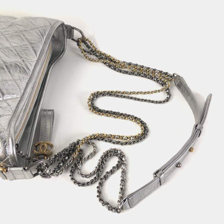 Pre Owned Chanel Silver Leather Medium Gabrielle Shoulder Bags