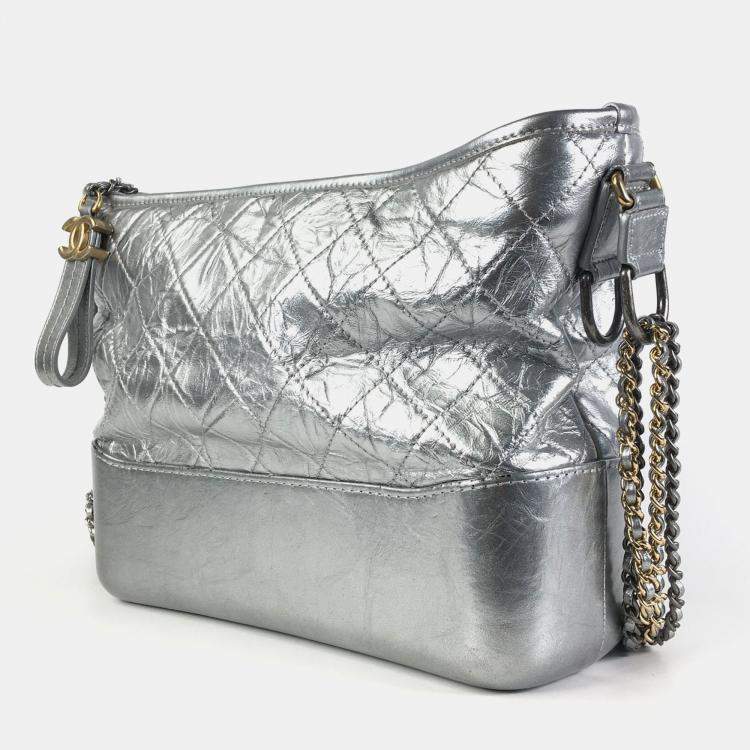 Pre Owned Chanel Silver Leather Medium Gabrielle Shoulder Bags