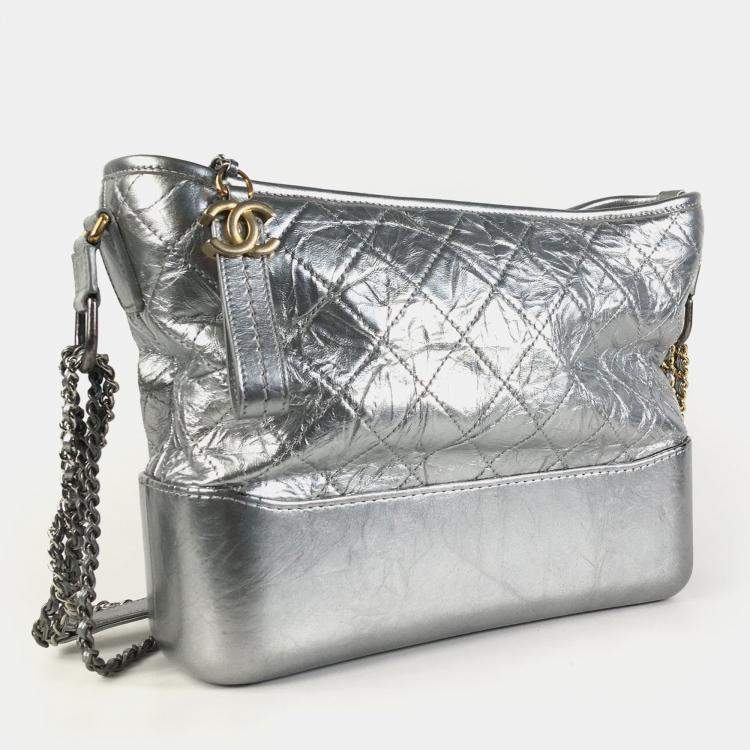 Pre Owned Chanel Silver Leather Medium Gabrielle Shoulder Bags