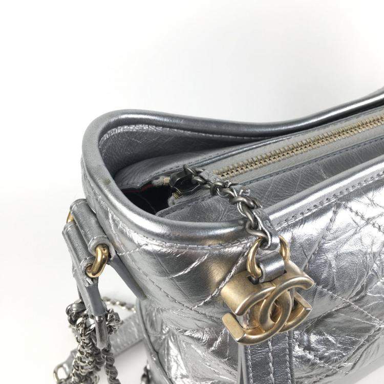Pre Owned Chanel Silver Leather Medium Gabrielle Shoulder Bags