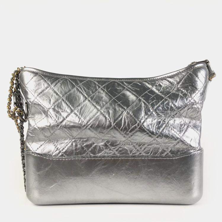 Pre Owned Chanel Silver Leather Medium Gabrielle Shoulder Bags