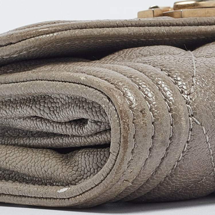 Pre Owned Chanel Grey Quilted Caviar Leather Boy Wallet