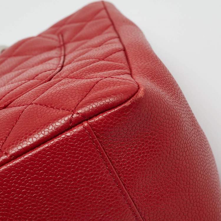 Pre Owned Chanel Red Quilted Caviar Leather Grand Shopper Tote