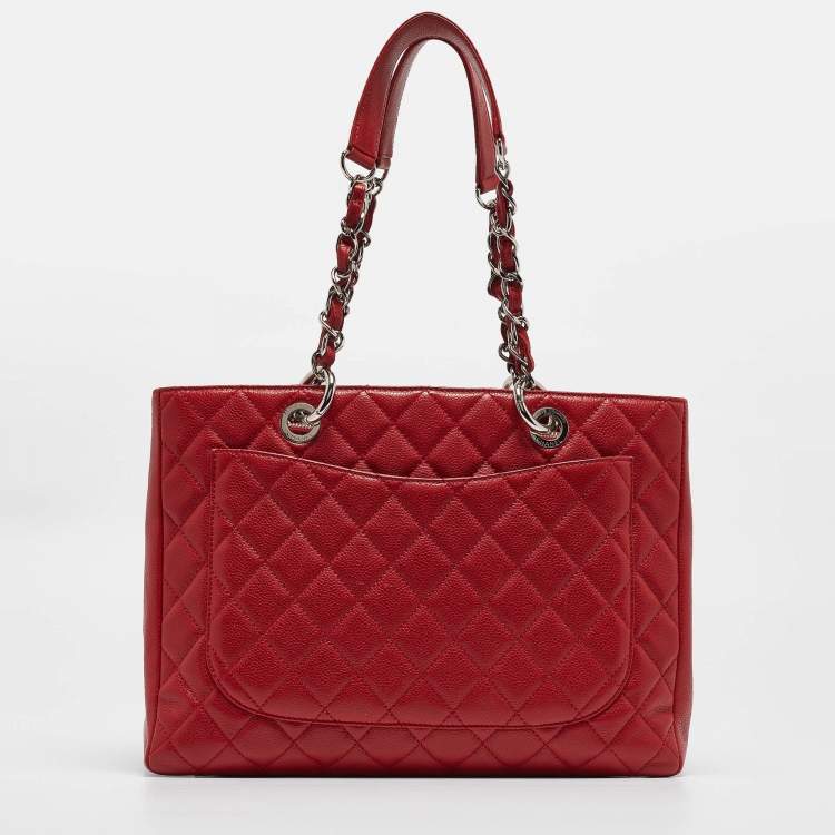 Pre Owned Chanel Red Quilted Caviar Leather Grand Shopper Tote