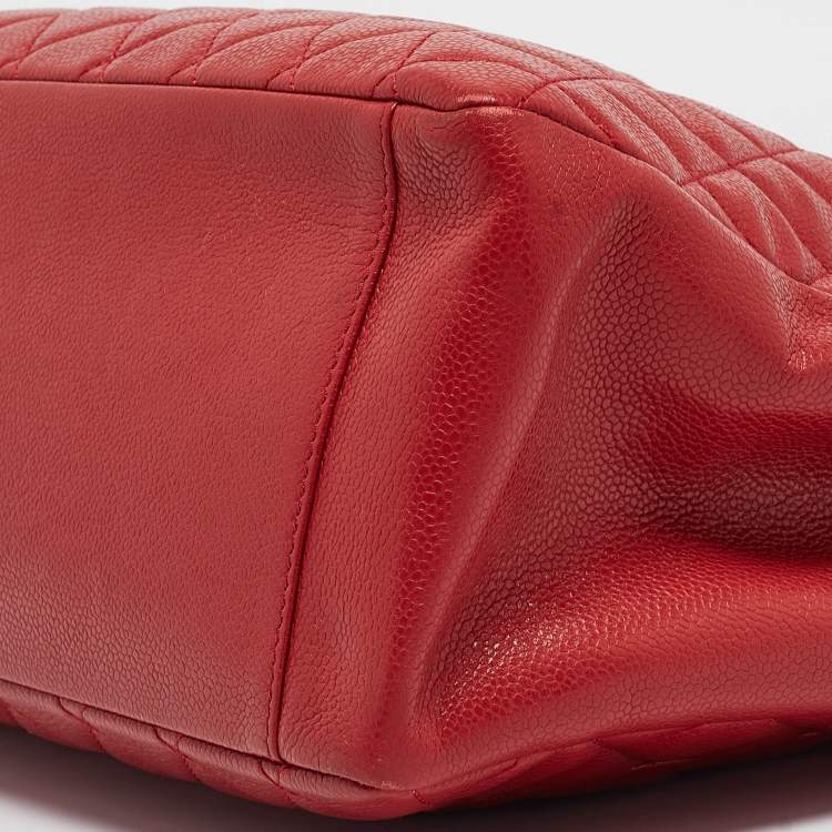 Pre Owned Chanel Red Quilted Caviar Leather Grand Shopper Tote