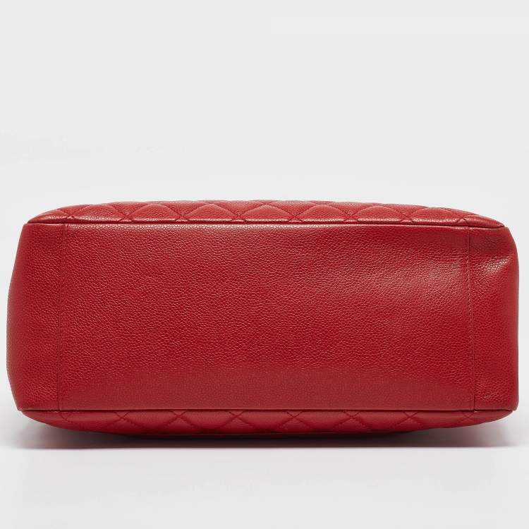 Pre Owned Chanel Red Quilted Caviar Leather Grand Shopper Tote