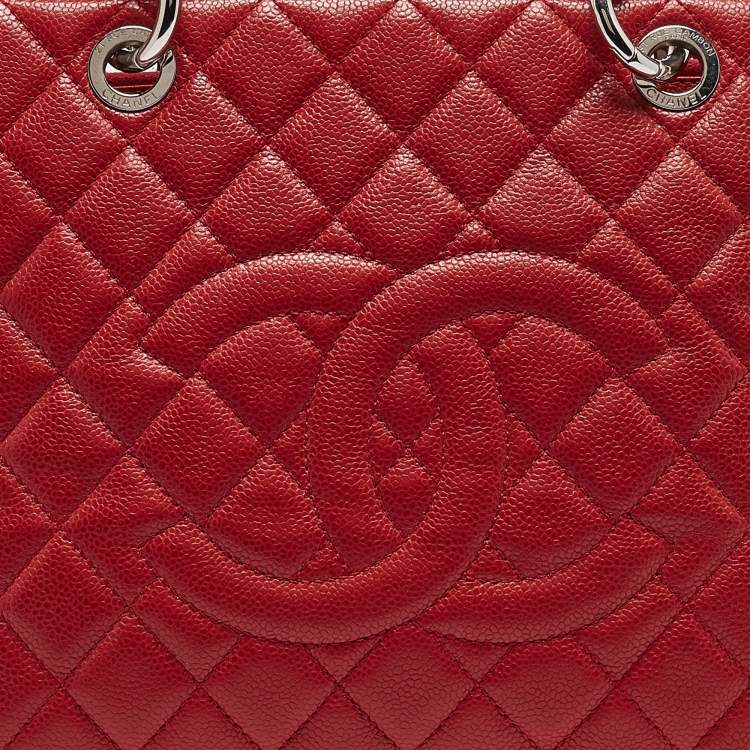 Pre Owned Chanel Red Quilted Caviar Leather Grand Shopper Tote