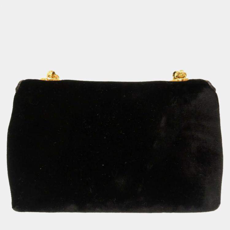 Pre Owned Chanel Black Suede Multicolor Stone Gold Chain Shoulder Bag 