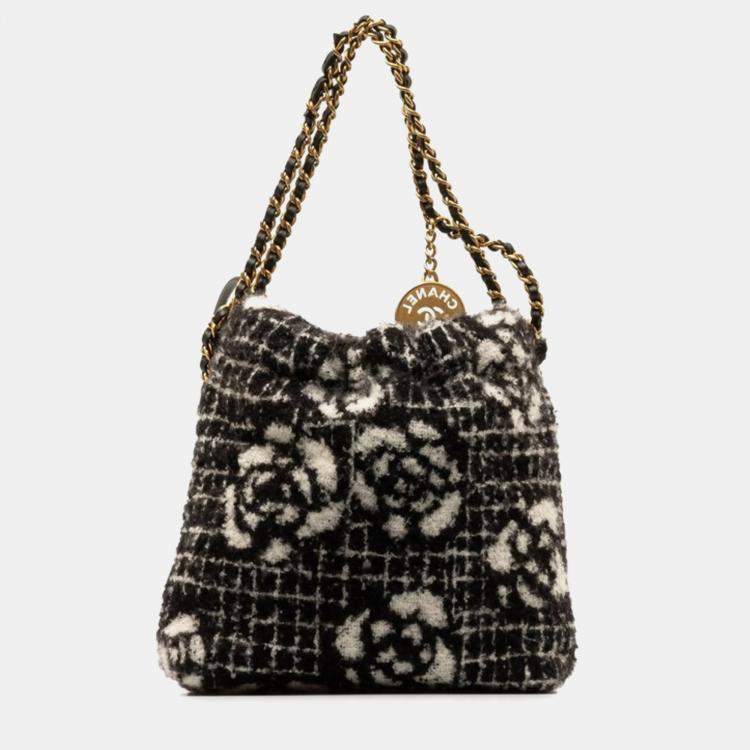 Pre Owned Chanel Black Cotton Camellia Chanel 22 Hobo Bag