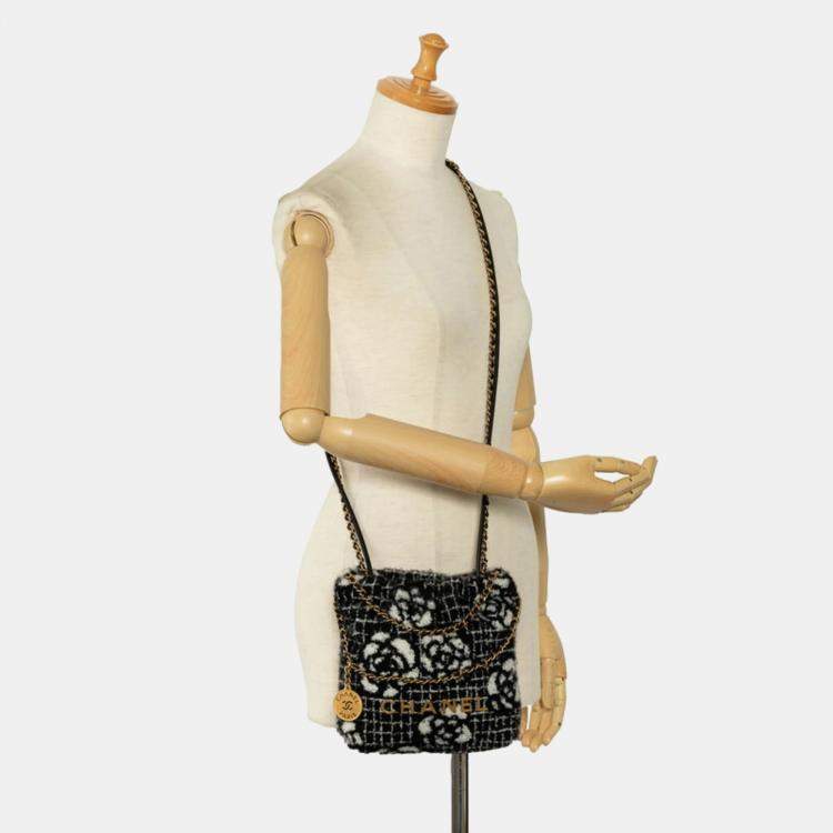 Pre Owned Chanel Black Cotton Camellia Chanel 22 Hobo Bag