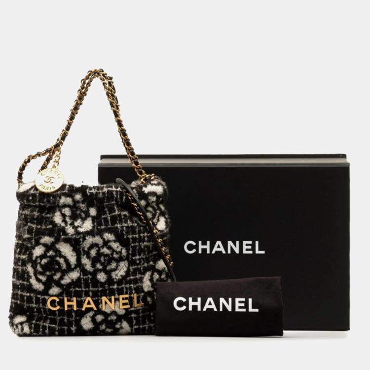 Pre Owned Chanel Black Cotton Camellia Chanel 22 Hobo Bag