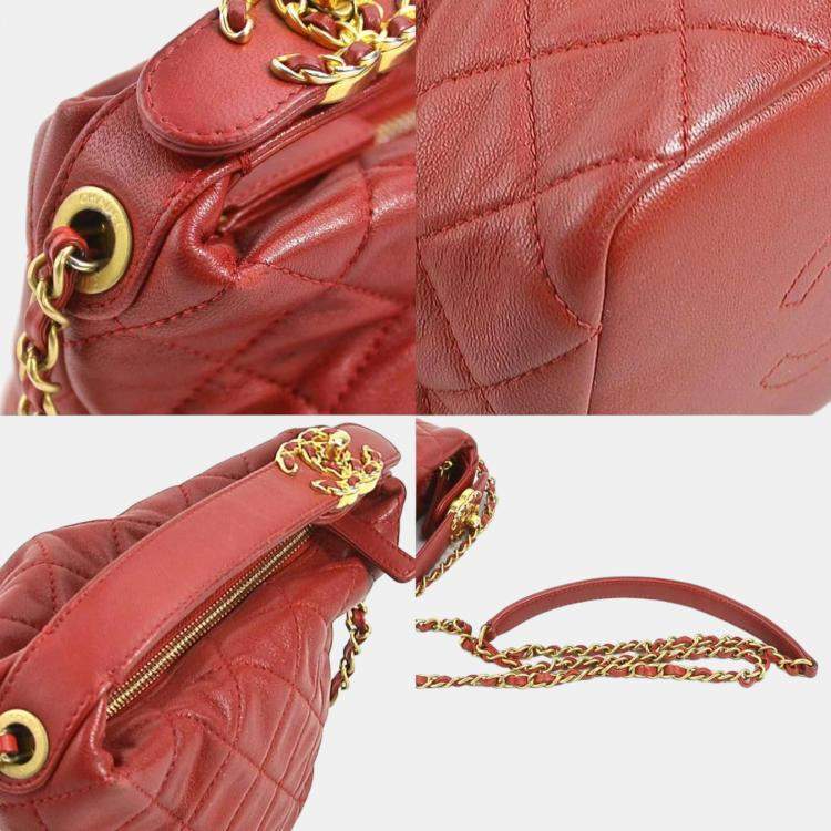 Pre Owned Chanel Red Leather CC Hobo Bag