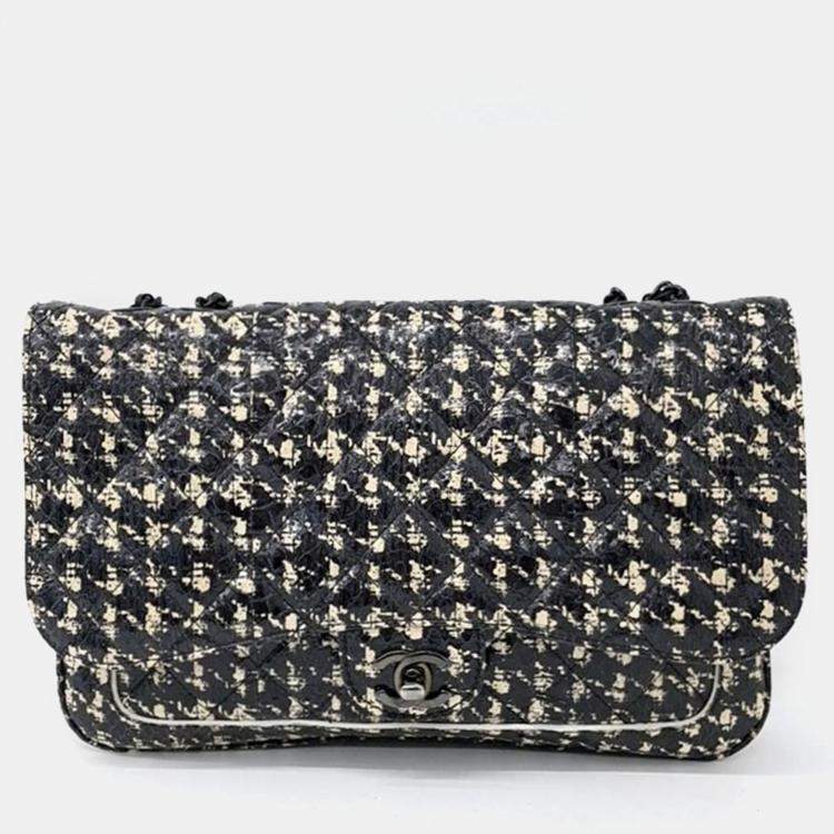 Pre Owned Chanel Black/Ivory Patterned Leather Chain Shoulder Bag