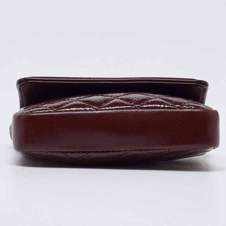 Pre Owned Chanel Red Quilted Patent Leather CC Mini Chain Belt Bag