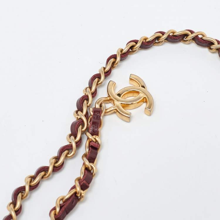 Pre Owned Chanel Red Quilted Patent Leather CC Mini Chain Belt Bag